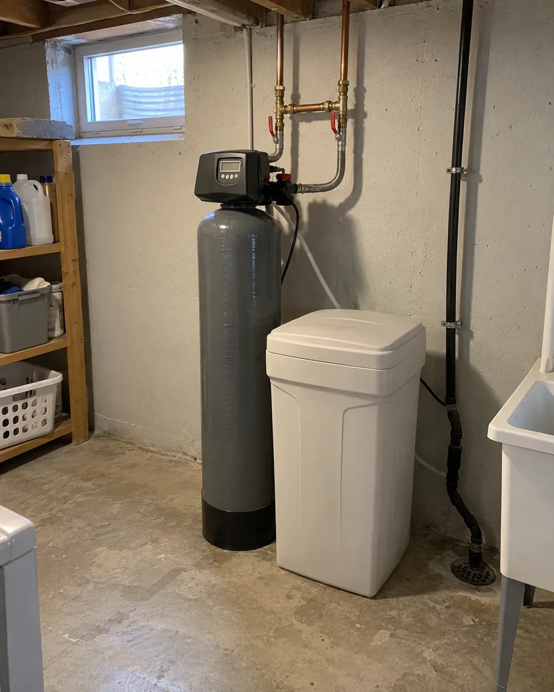 Water softener installed in a basement in Chatham-Kent